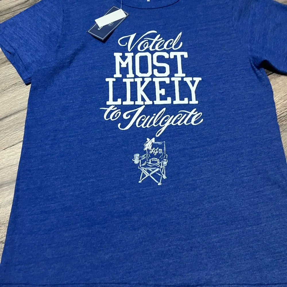 Lauren James Blue Short Sleeve Tee Voted Most Likely to Tailgate- Medium - Picture 1 of 5